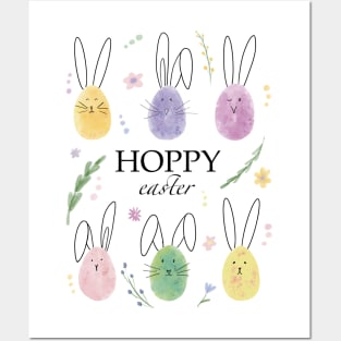 Hoppy Easter bunnies and flowers Posters and Art